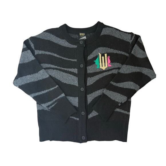 New Wicked Black Gray Zebra Stripe Button-Up Cardigan Sweater Small - Picture 3 of 6